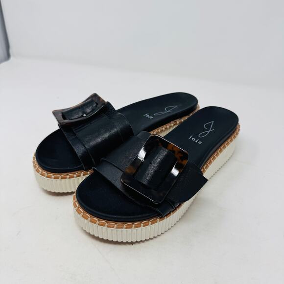 Joie Lyla Black Leather Slide Sandals Platform Buckle Detail Size 7.5 - Picture 11 of 11